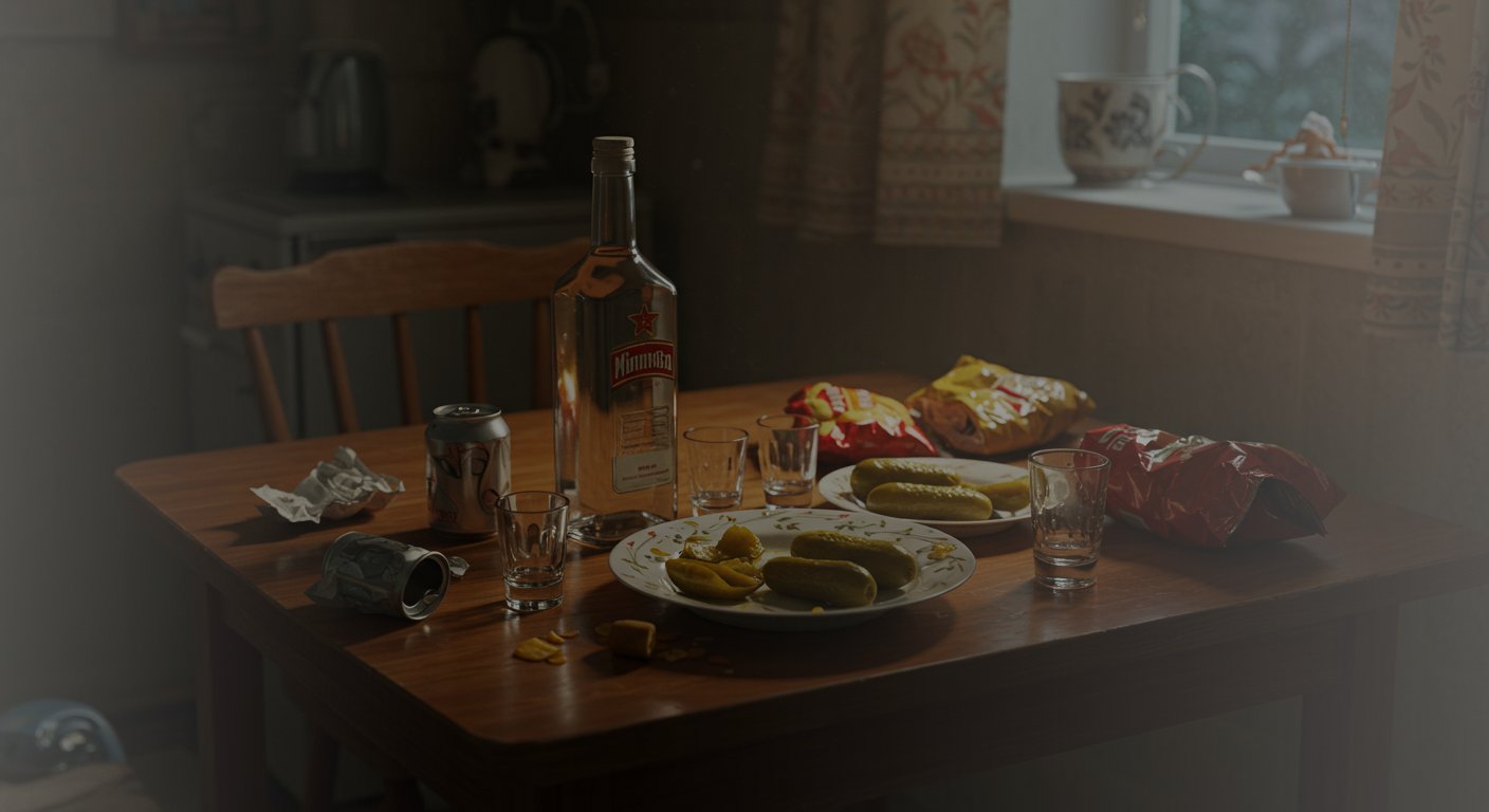 Стол с алкоголем и закуской